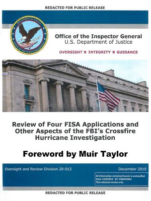 cover image of Inspector General Horowitz's Report on the Review of FISA Applications